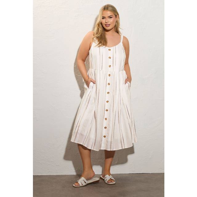 Yours Curve Natural Brown Stripe Sundress, Women's Curve & Plus Size, Yours - 30-32