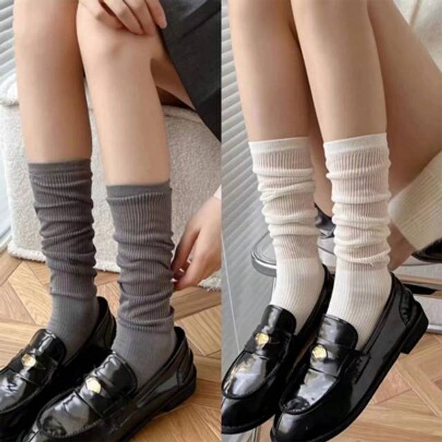 SHEIN 2 Pairs Japanese Style Sheer Mid Calf Socks In Black, White And Grey