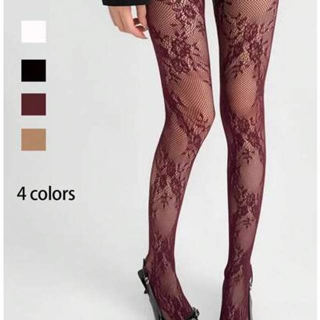 SHEIN 1pc 4-Color Lace Pantyhose, New Spring Collection, French Style Fishnet Stocking In Black, White, Wine Red, Sexy And Alluring