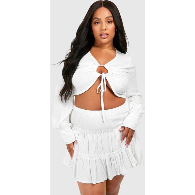 Womens Plus Woven Stripe Tiered Mini Skirt - Grey - 22, Grey