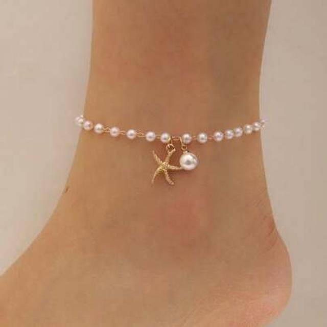 SHEIN 1pc Bohemian Resort Ocean Beach Style Faux Pearl Conch Starfish Women&#39;s Anklet, Suitable For Everyday Life, Gifts, Fashion Accessories