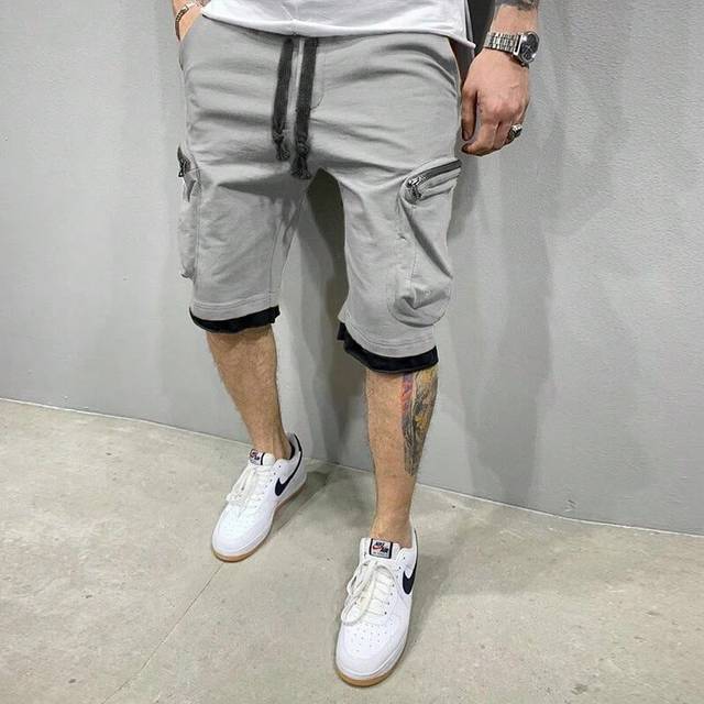 (Gray, XXL) Summer Gym Quick-drying Shorts Casual Fitness Streetwear Men's Jogging Short Pants Men Multi-pocket Sport Casual Hip Cargo Short