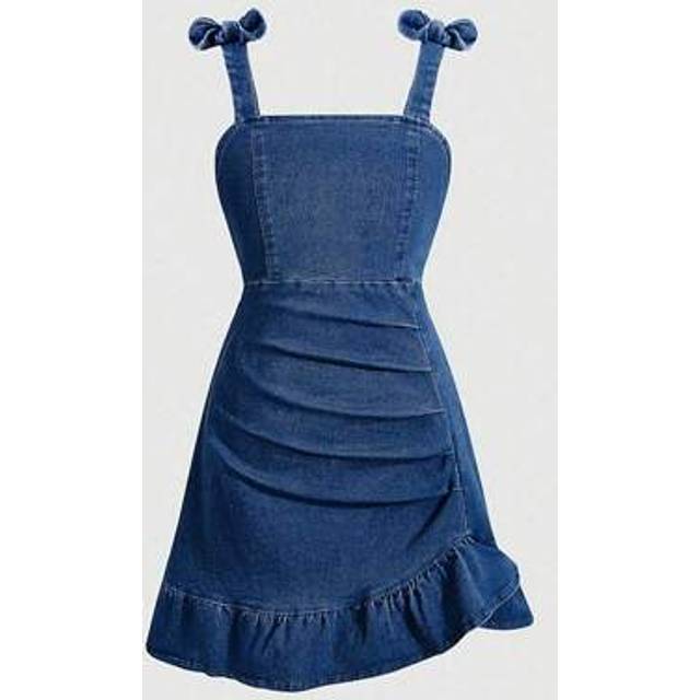 SHEIN Girls Casual Stylish Elastic Denim Dress, Fashion Street Wear, Comfortable For Vacation, Lightweight For Summer