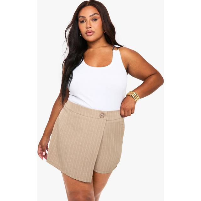 Womens Plus Pinstripe Tailored Skort - Taupe - 18