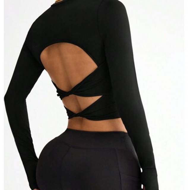 SHEIN Fashionable Women&#39;s Solid Color Twisted Cross Back Mesh Tank Top With Backless Designworkout Tank Top