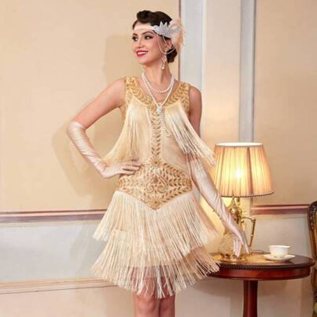 SHEIN 1920s Sleeveless Flapper Dresses Scoop Neck Great Gatsby Dresses Fringed Sequin Roaring 20s Dress Cocktail Dress