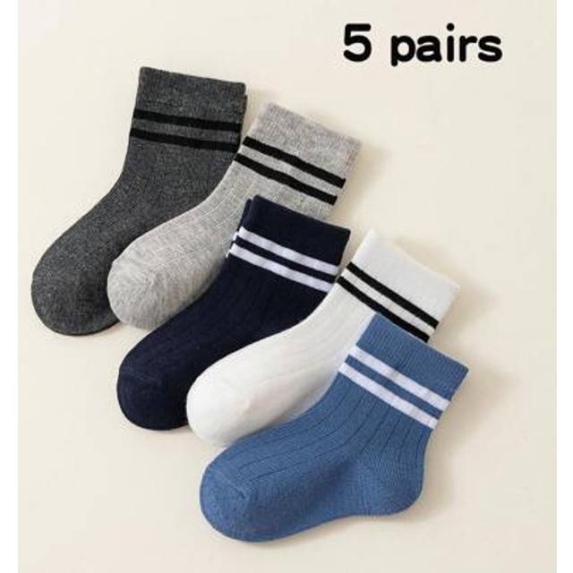 SHEIN 5pairs Kids Spring Autumn Summer Knee High Socks, Black, White, Grey, Blue, Navy, Casual, Sports, School, Breathable, Soft, Comfortable For Toddler Bo