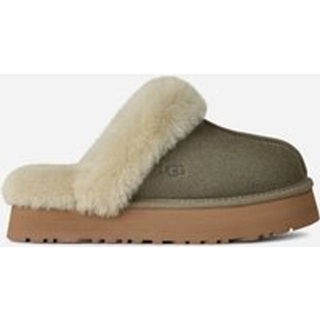 UGG® Disquette Slipper for Women in Green, Size 4, Suede/Polyester - Moss Green/Muted Brass