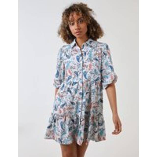 Womens Trapeze Tiered Shirt Dress - White - L