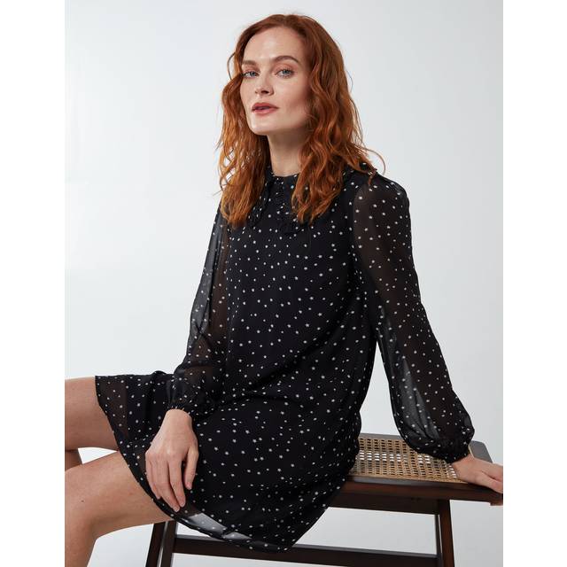 Blue Vanilla Womens ROSEMARY - Frill Collar Long Sheer Sleeve Swing Dress - Black - Size 8 UK
