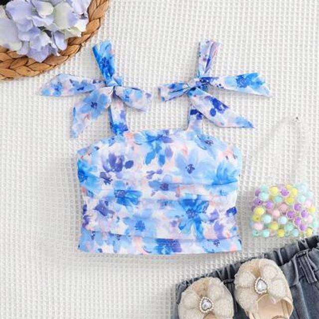 SHEIN Young Girl Fashionable Ditsy Floral Chiffon Tank Top, Vacation Style