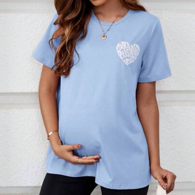 SHEIN Maternity Summer Tops, Casual Sports Round Neck Short Sleeve Long Loose Solid Color Pregnant Women T-Shirt