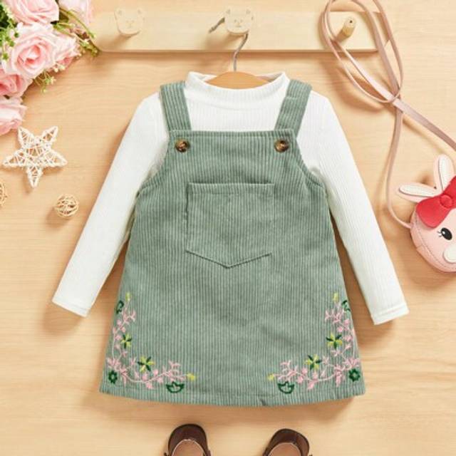 SHEIN Baby Girl Floral Embroidery Overall Dress Without Tee