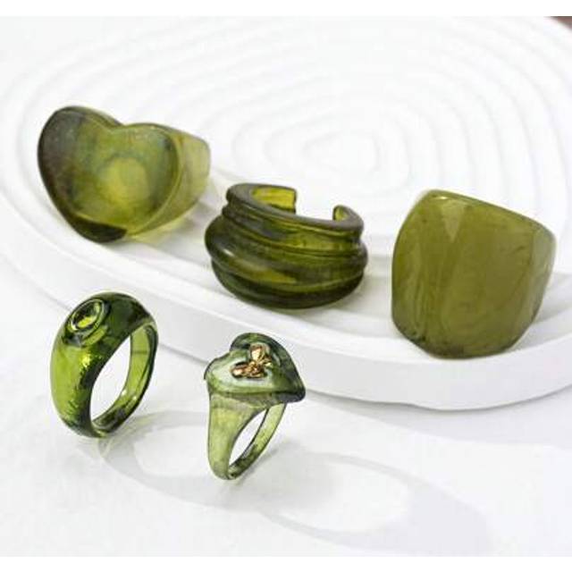SHEIN 5pcs/Set Unique Heart & Bow Knot Wide Band Rings Set, Elegant Nature-Inspired Dopamine Y2K Style Resin Rings For Women, Suitable For Music Festivals &