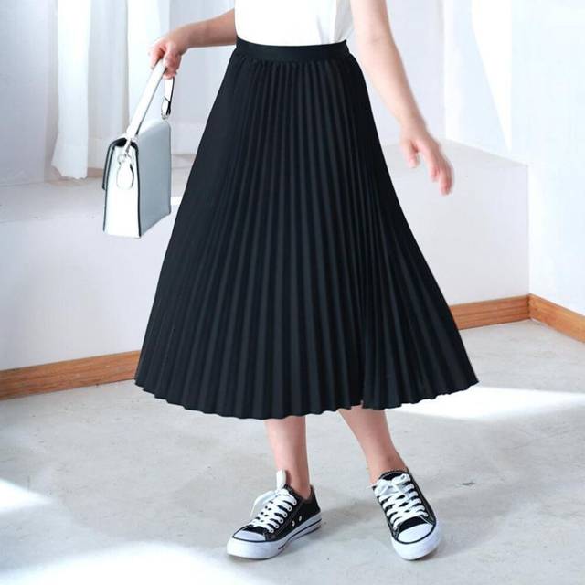 (black, 120cm) Summer 2024 Girls Long Pleated Skirt Solid Casual All-match Skirt For Kids 12 13 14 Years Trendy Teens Students Children Skirts