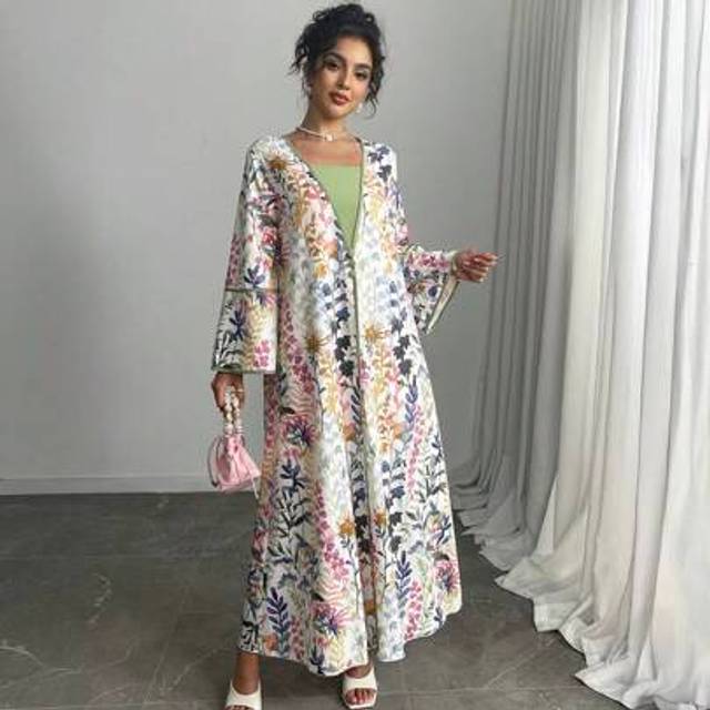 SHEIN Women&#39;s Printed Patchwork Loose Casual Arabic Style Dress, Modest