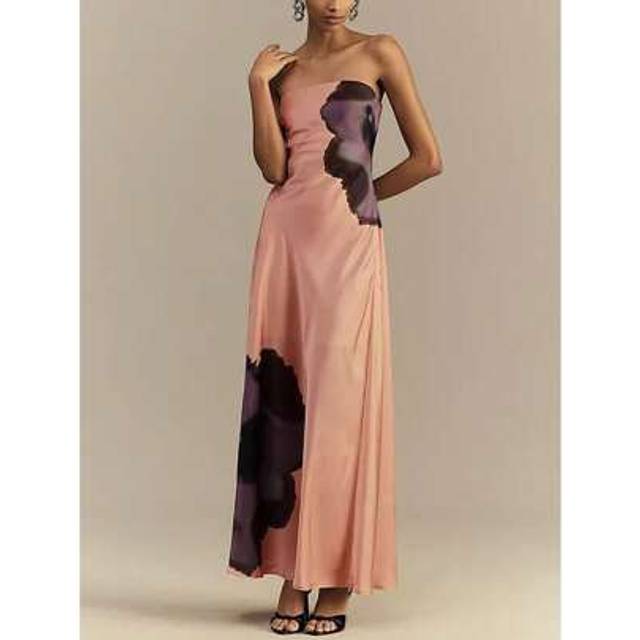 SHEIN Women Long Dress Floral Print Strapless Tube Top Dress Summer Backless Casual Party Midi Dress