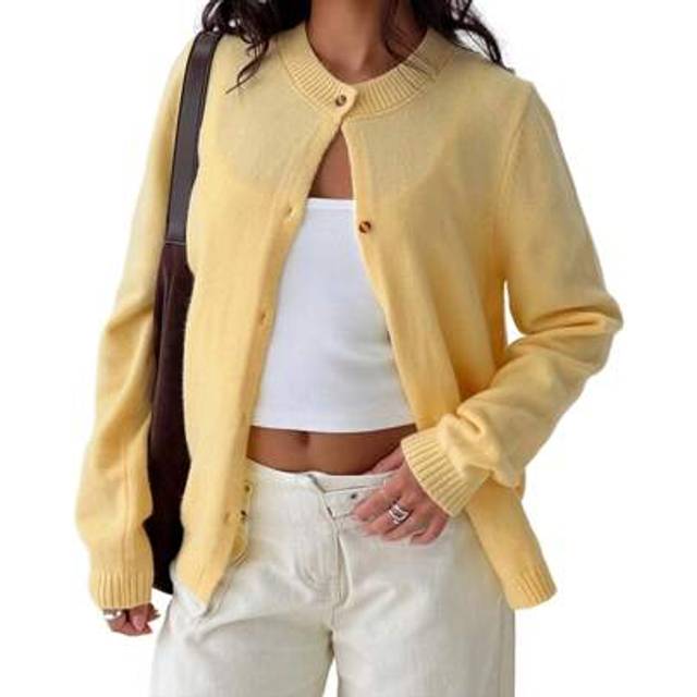 SHEIN Women Basic Knitted Cardigan Solid Color Crew Neck Long Sleeve Button-Up Sweater Casual Fall Clothes