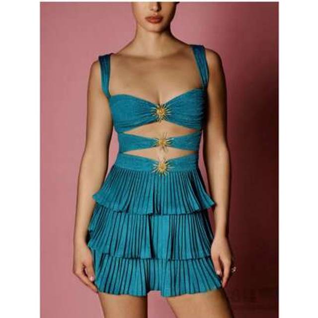 SHEIN Women Y2k Glitter Starfish Mini Dress Sleeveless Tiered Ruffle Hem Short Dress Hollow Cut Out Beach Party Dresses