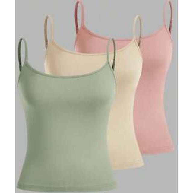 SHEIN 3 Pcs Pale Green, Pale Pink, Pale Yellow Women&#39;s Camisole Crop Top, Sexy & Form-Fitting, Suitable For Summer