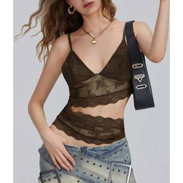 SHEIN Women Y2K Floral Lace Camisoles Plunge Neckline Sleeveless Sheer Backless Spaghetti Strap Tank Tops Summer Slim Fit Vests Tops Going Out Streetwear