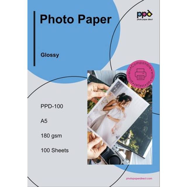 Ppd 100 sheets a5 inkjet glossy photo paper 180gsm instant dry water-resistant