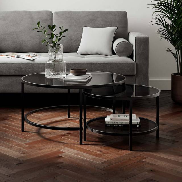 Sofia Glass Coffee Nest of Tables - Black