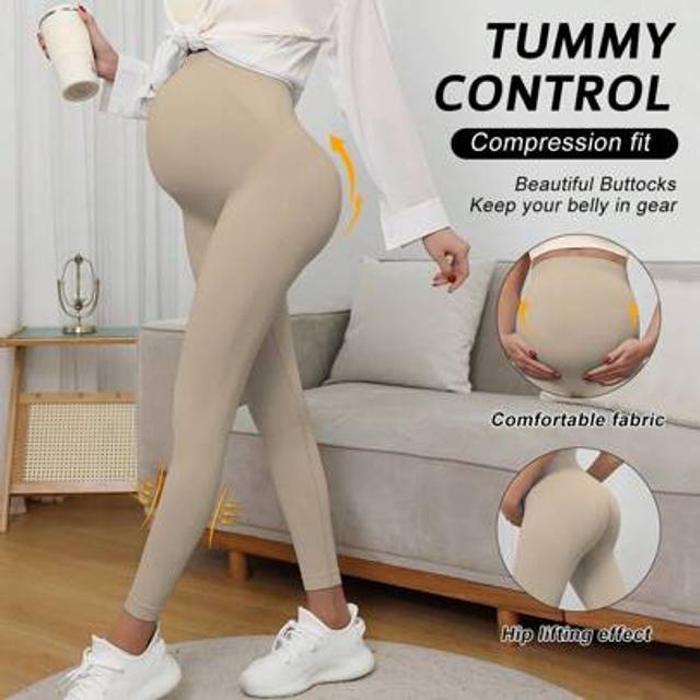 SHEIN Maternity Seamless High Waist Stretchy Solid Color Leggings, Casual For Daily Wear