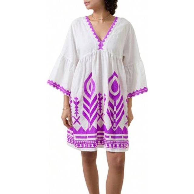SHEIN Women Summer Nightgown 3/4 Sleeve V Neck Pattern Print Short Loose Fit Nightdress