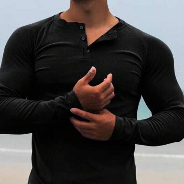 SHEIN Men&#39;s Casual Daily Wear Plain Henley Long Sleeve T-Shirt, Comfortable & Soft, Versatile For All Seasons