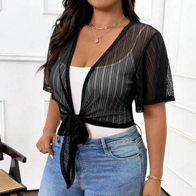Calvaya Plus Size Women&#39;s Casual Solid Color Sheer Thin Bomber Jacket