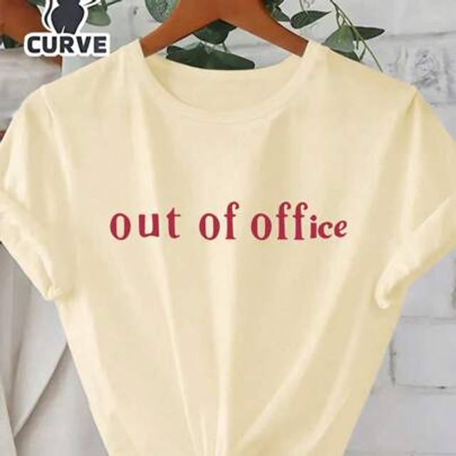 SHEIN Plus Size Casual Slogan Print Short Sleeve T-Shirt, Summer