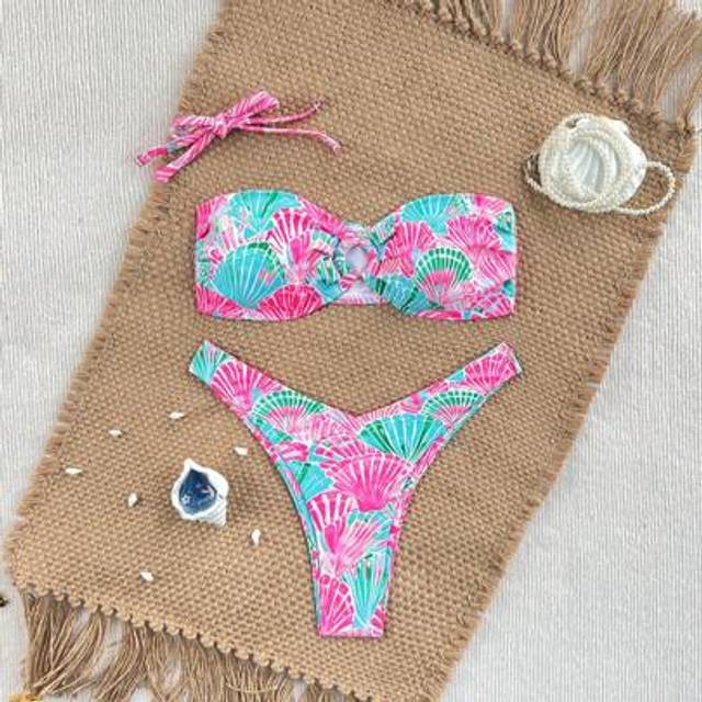 SHEIN 2pcs/Set New Colorful Shell Side High Cut Bikini Set, Women Beach Resort Swimsuit