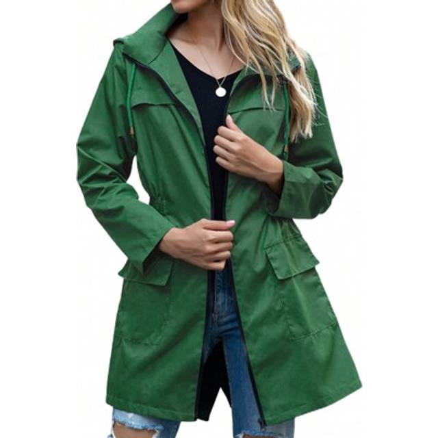 SHEIN Women Light Rain Jacket Waterproof Active Outdoor Trench Raincoat With Hood Ladies Lightweight Windproof Windbreaker