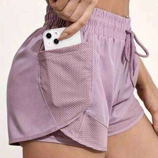 SHEIN Women&#39;s 2-In-1 Yoga Shorts With Quick-Drying Fabric And Mesh Pockets - For Casual Fitness, Gym Workouts - Suitable For Summer - For Women - Perfect Fo
