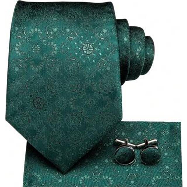 SHEIN Mens Tie Fashion Designer Green Necktie Handkerchief Cufflinks Set