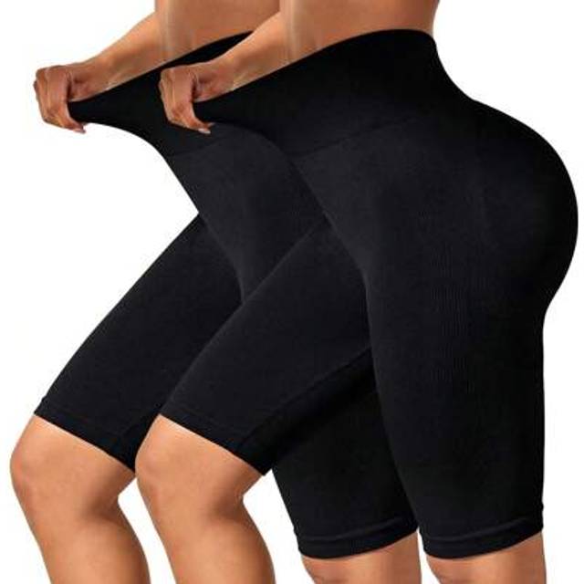SHEIN 2pcs Solid High-Waisted Seamless Stretch Sports Shorts