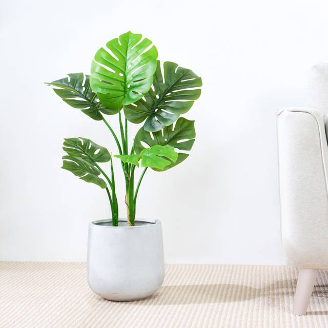 Decorative Artificial Monstera Tree with Plastic Planter and Artificial Moss 80cm
