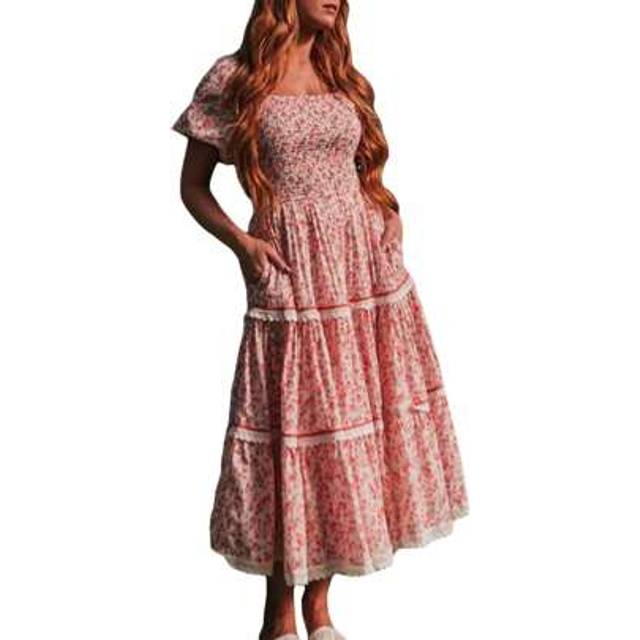 SHEIN Mother Daughter Matching Dresses Summer Floral Short Sleeves A-Line Dress Mom And Me Family Matching Outfits