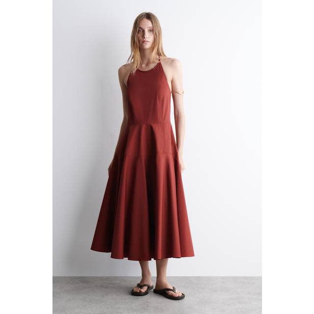 Pima Cotton Halterneck Dress - Red - 38