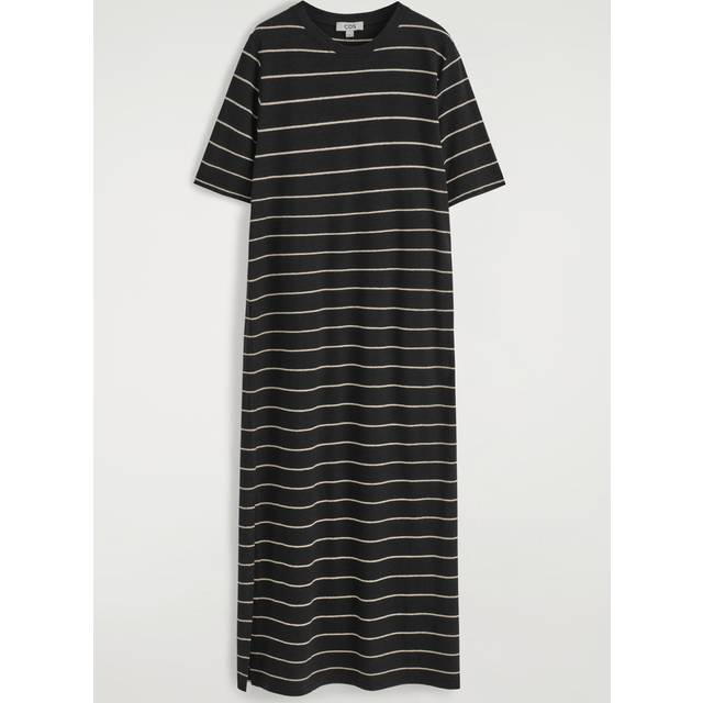 Cotton-Linen Maxi T-Shirt Dress - Black/White