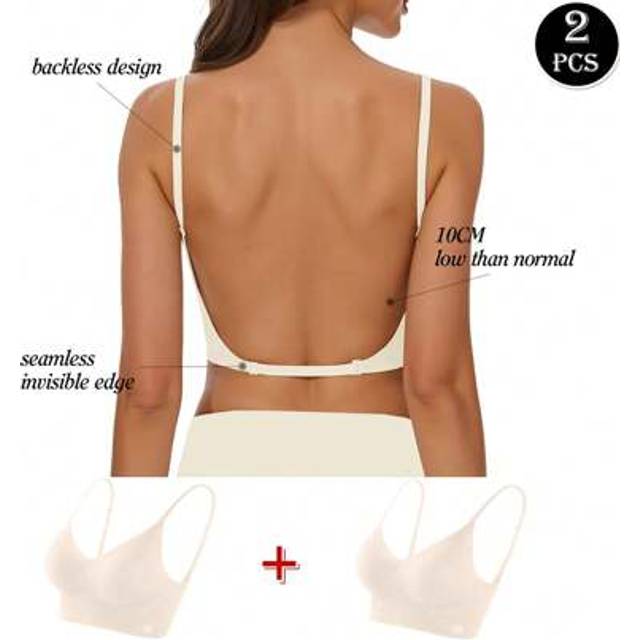 SHEIN 2pcs Women&#39;s Seamless Backless Bra Underwear Summer Bra Bridallingerie Three Types Of Straps, Lightweight Breathable Thin Cup Light Support Detachable