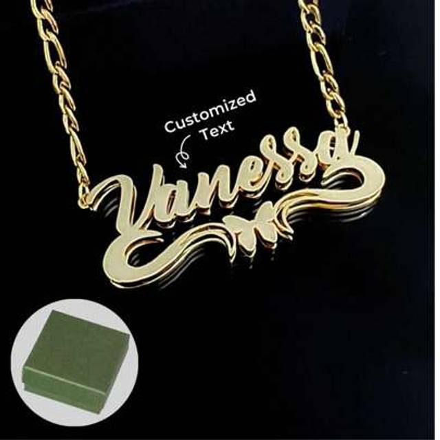 SHEIN 1pc 18k Gold Stainless Steel Jewelry Necklace New Nameplate Necklace, Custom Name Necklace,Double Plate Name Necklace,Gold Name Necklace,Custom Neckla