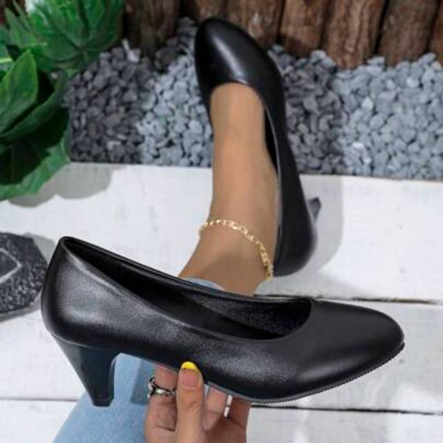 SHEIN Women&#39;s Solid Color High Heel Shoes, Formal Etiquette Business Pumps, Black Pointed Toe Work Office Wear Comfortable Versatile Heels
