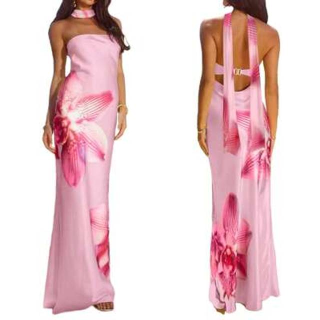 SHEIN Women&#39;s Tube Top Long Dress With Flowing Collar Dress Floral Print Dress Sleeveless With Scarf Summer