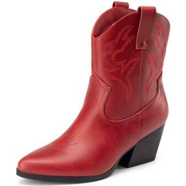 SHEIN Women&#39;s Cowboy Ankle Boots Western Booties Low Heel Pointed Toe Cowgirl Boots