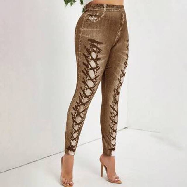 SHEIN Women&#39;s Corn Pattern Lace-Up Casual Leggings