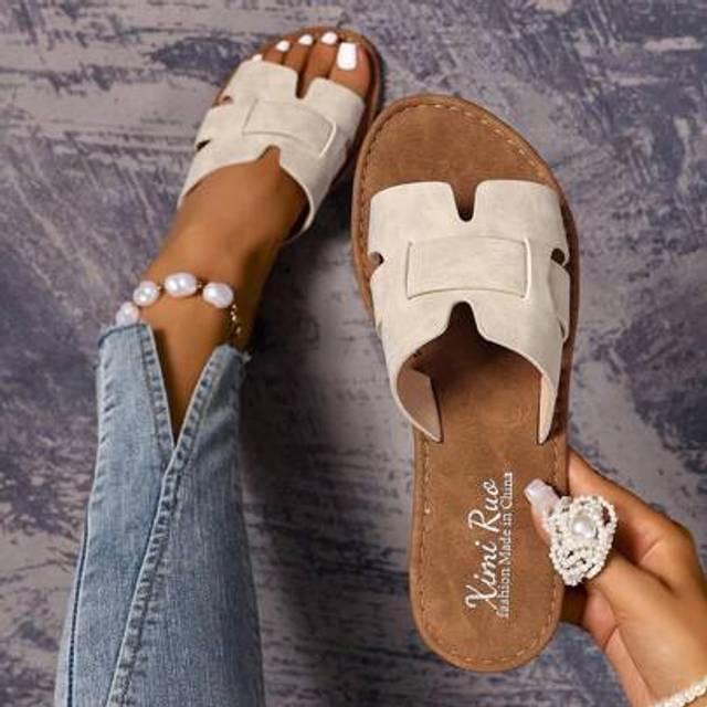 SHEIN Korean Style Casual Flat Slide Slippers For Women, Open Toe, Braided Roman Style, Suitable For Spring, Summer, Beach, Vacation, Wear With Dresses, Bro