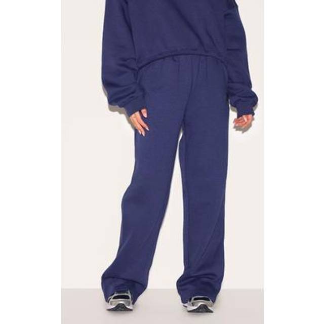 PRETTYLITTLETHING Navy Wide Leg Embroidered Joggers, Blue - XL