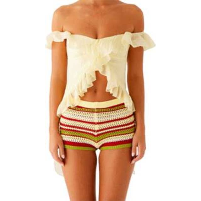 SHEIN Women Y2k Frill Trim Off Shoulder Tank Top Low Cut Solid Color Backless Sleeveless Irregular Ruffle Tassel Cami Shirt Summer Crop Top Streetwear